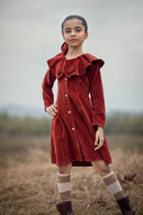 Tiny Girl Rust Winter Dress – Stylish Velvet Coat-Style Outfit