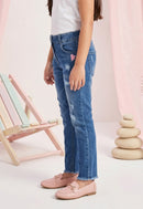 Blue Distressed Straight-Fit Denim Jeans P1438