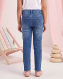 Blue Distressed Straight-Fit Denim Jeans P1438