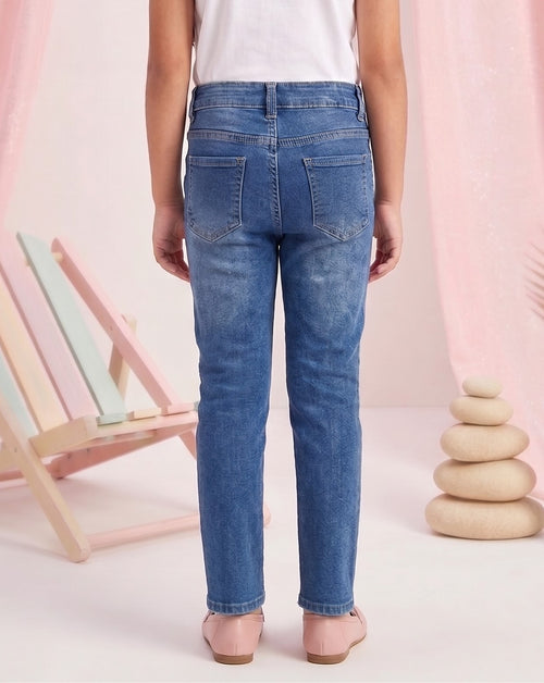 Blue Distressed Straight-Fit Denim Jeans P1438