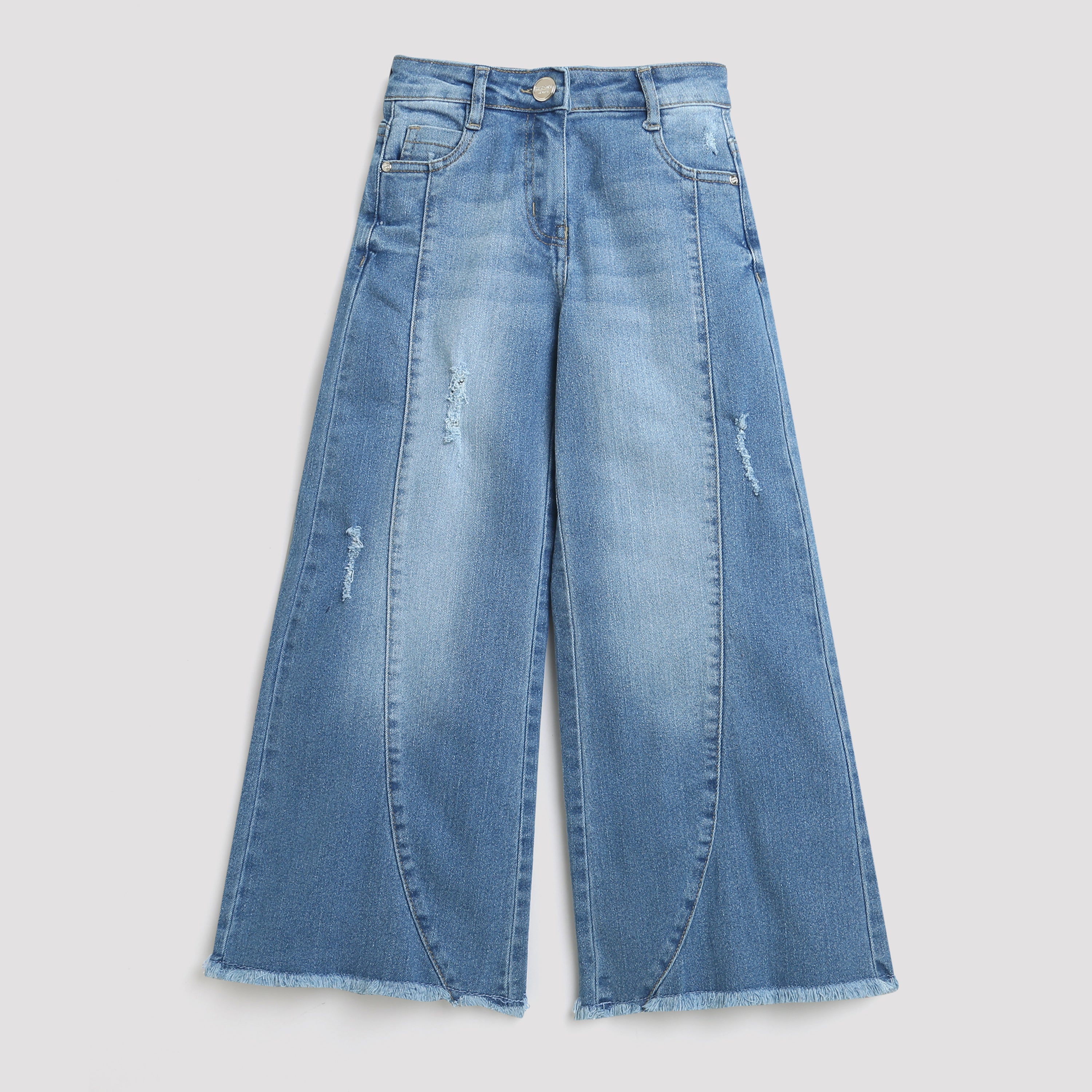 Light Blue Wide Leg Distressed Denim Jeans P1488