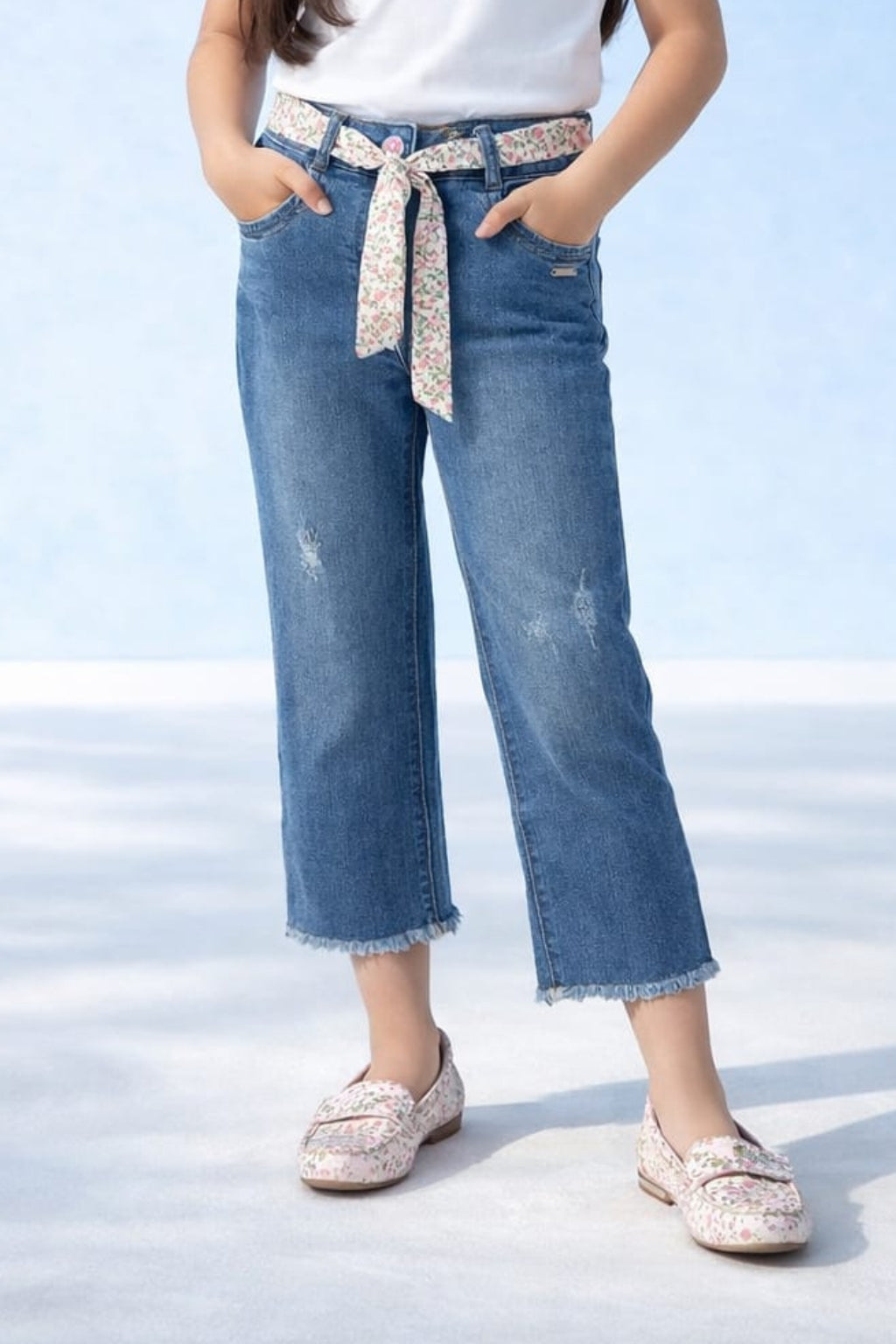 Blue Cropped Straight Fit Jeans P1495