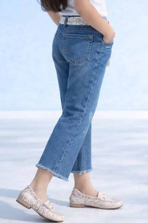 Blue Cropped Straight Fit Jeans P1495