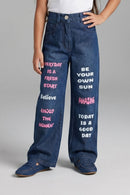 Dark Blue Graphic Patch Denim Jeans P1534
