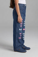 Dark Blue Graphic Patch Denim Jeans P1534