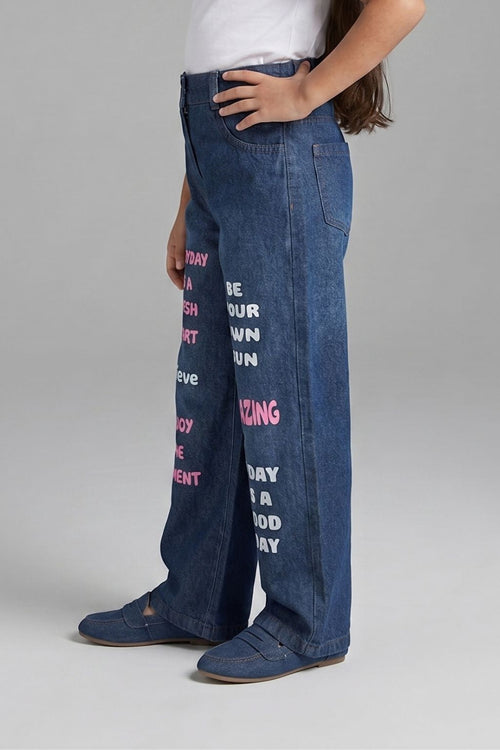 Dark Blue Graphic Patch Denim Jeans P1534