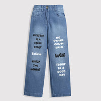 Girls Light Blue Printed Street Style Jeans