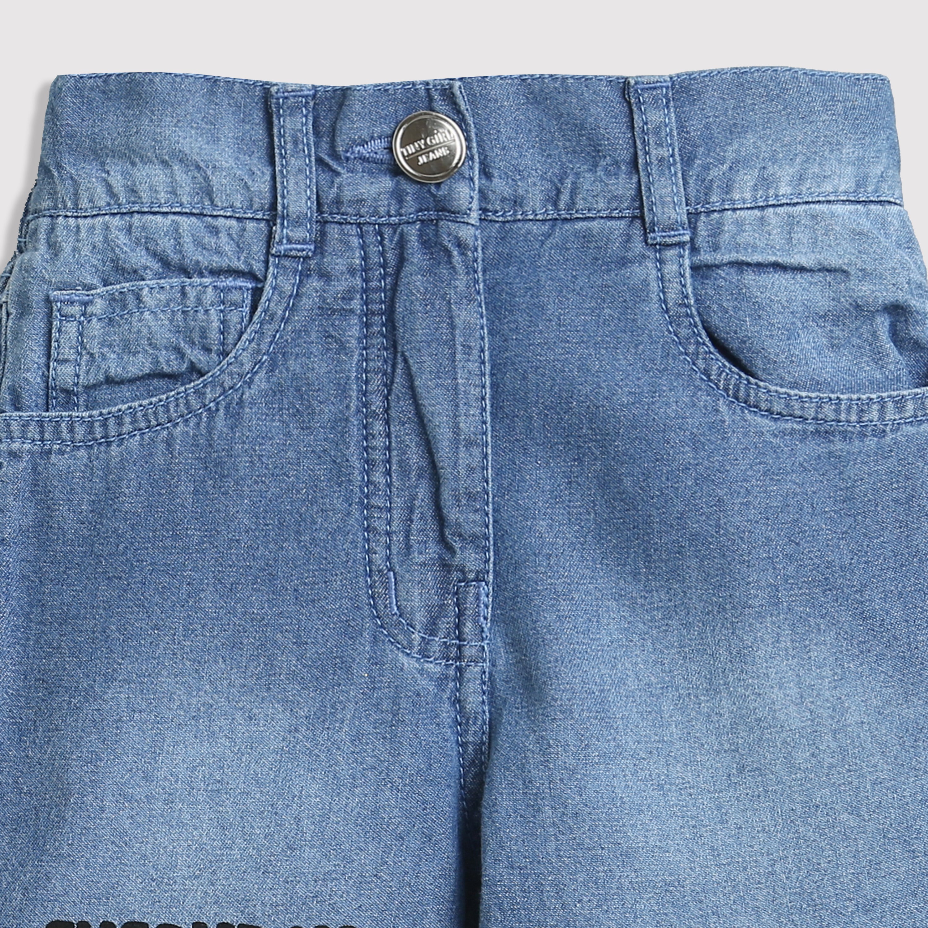 Girls Light Blue Printed Street Style Jeans