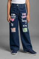 Navy Blue Cute Patchwork Jeans P1535