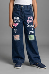 Navy Blue Cute Patchwork Jeans P1535