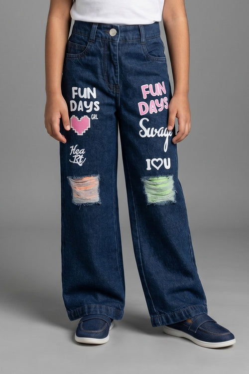 Navy Blue Cute Patchwork Jeans P1535