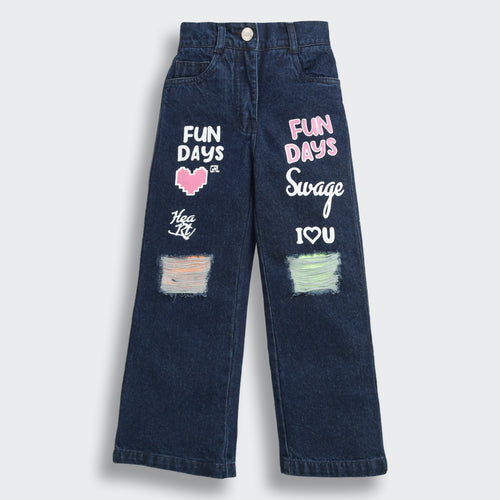 Navy Blue Cute Patchwork Jeans P1535