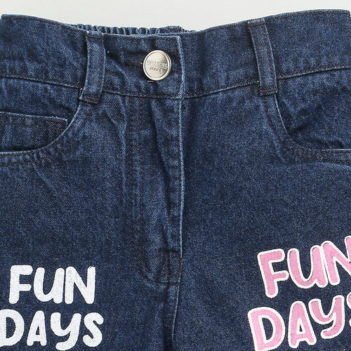Navy Blue Cute Patchwork Jeans P1535
