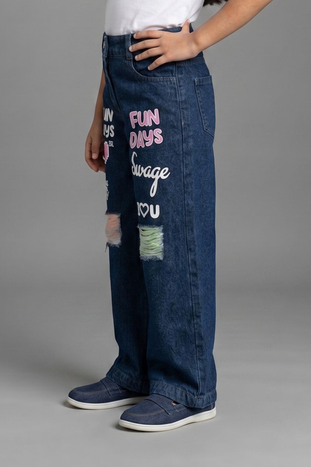 Navy Blue Cute Patchwork Jeans P1535