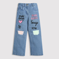 Tiny Girl Light Blue Fun Days Graphic Denim Pants