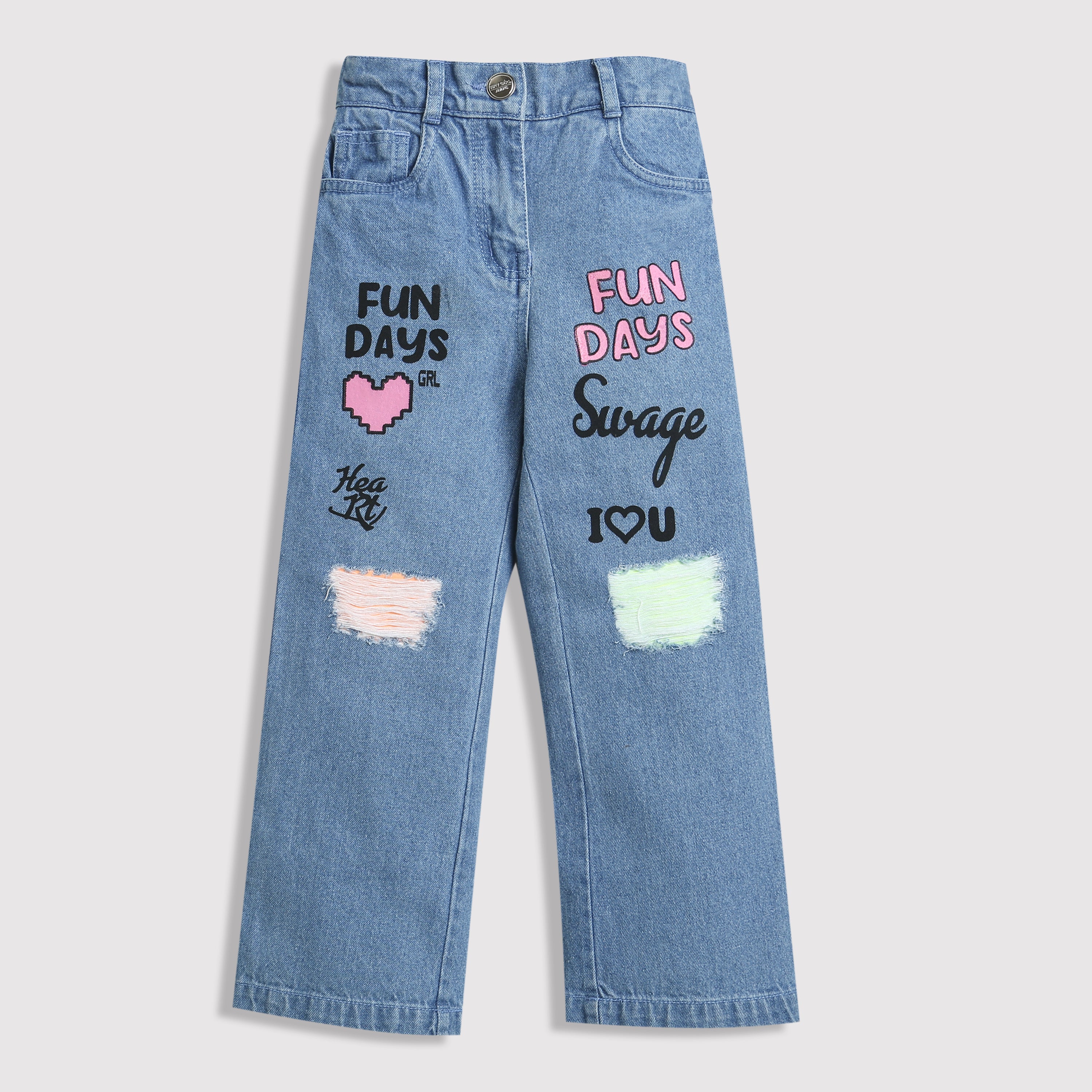 Tiny Girl Light Blue Fun Days Graphic Denim Pants