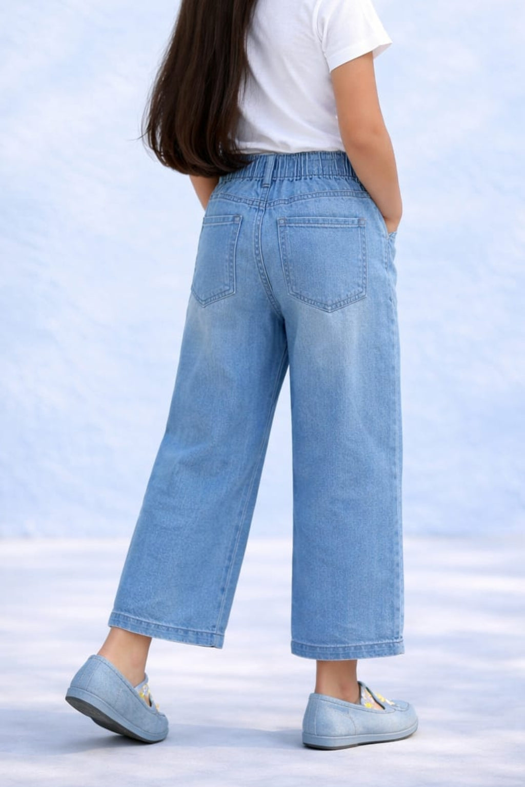 Light Blue Denim Jeans with Neon Teddy Graphic Print P1536