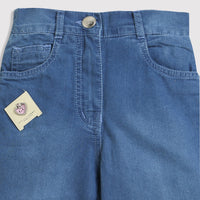 Girls Blue Wide Leg Printed Denim Jeans