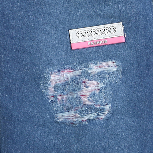 Blue Wide Leg Printed Denim Jeans P1538