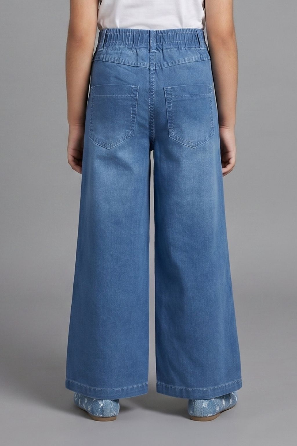 Blue Wide Leg Printed Denim Jeans P1538