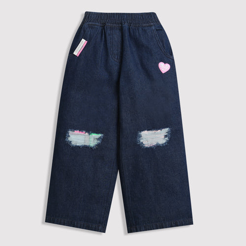 Dark Blue Relaxed Fit Ripped Jeans P1539