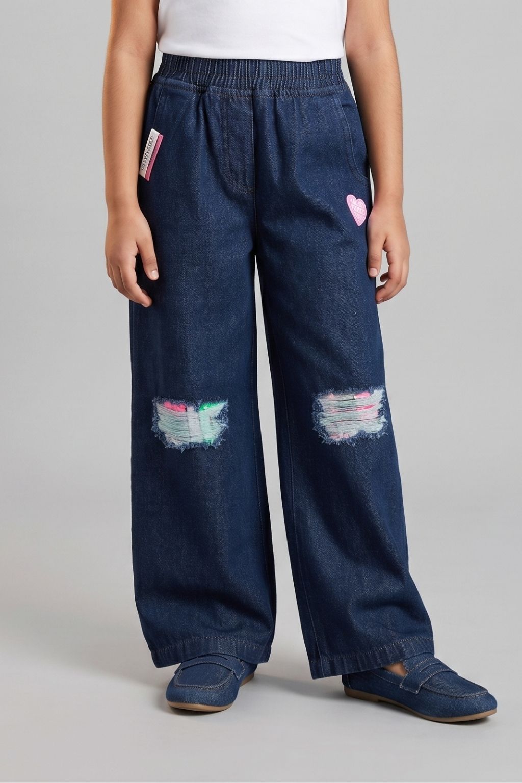 Dark Blue Relaxed Fit Ripped Jeans P1539