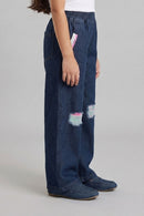 Dark Blue Relaxed Fit Ripped Jeans P1539