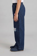 Dark Blue Relaxed Fit Ripped Jeans P1539