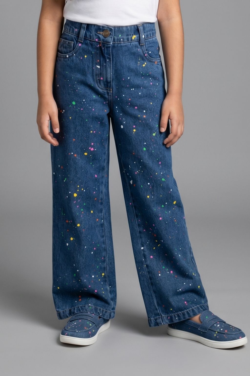 Light Blue Paint-Splatter Denim Jeans P1545