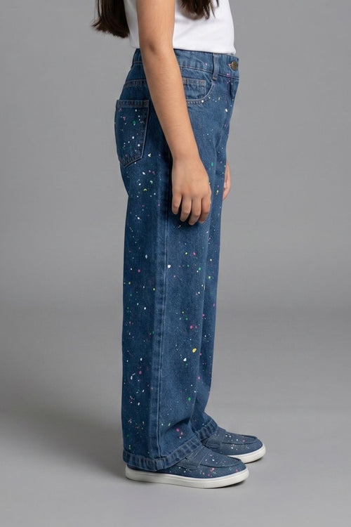 Light Blue Paint-Splatter Denim Jeans P1545