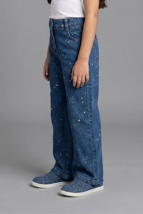 Light Blue Paint-Splatter Denim Jeans P1545