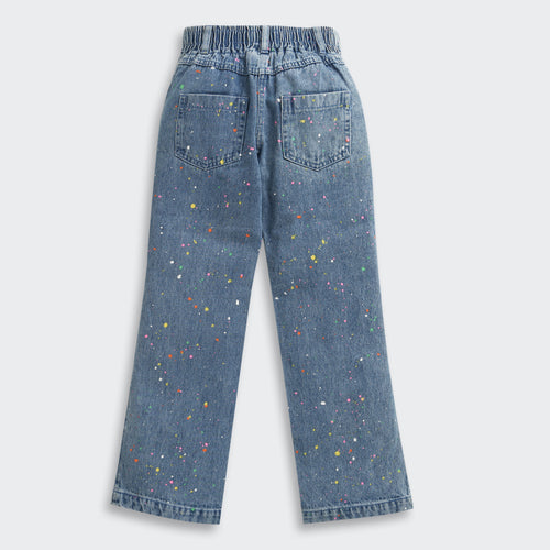 Light Blue Paint Splash Straight Leg Denim Jeans P1545