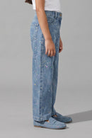 Light Blue Paint Splash Straight Leg Denim Jeans P1545