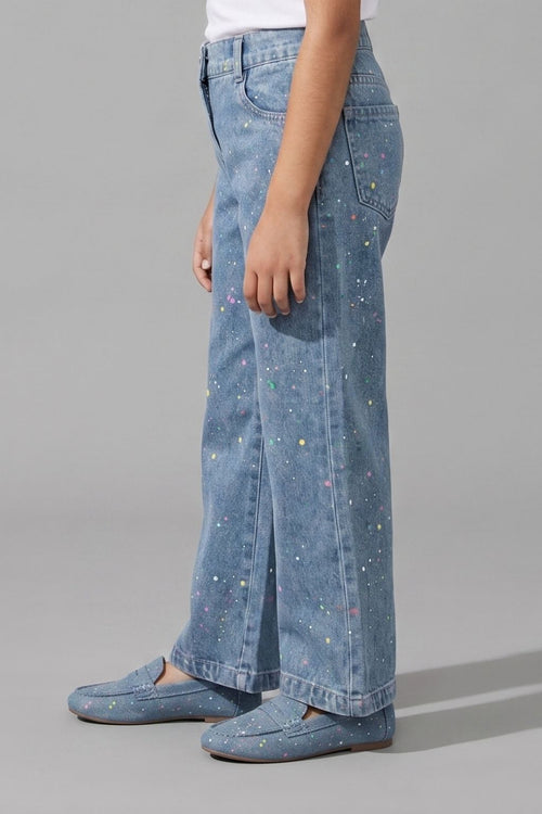 Light Blue Paint Splash Straight Leg Denim Jeans P1545