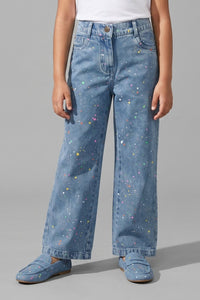 Light Blue Paint Splash Straight Leg Denim Jeans P1545