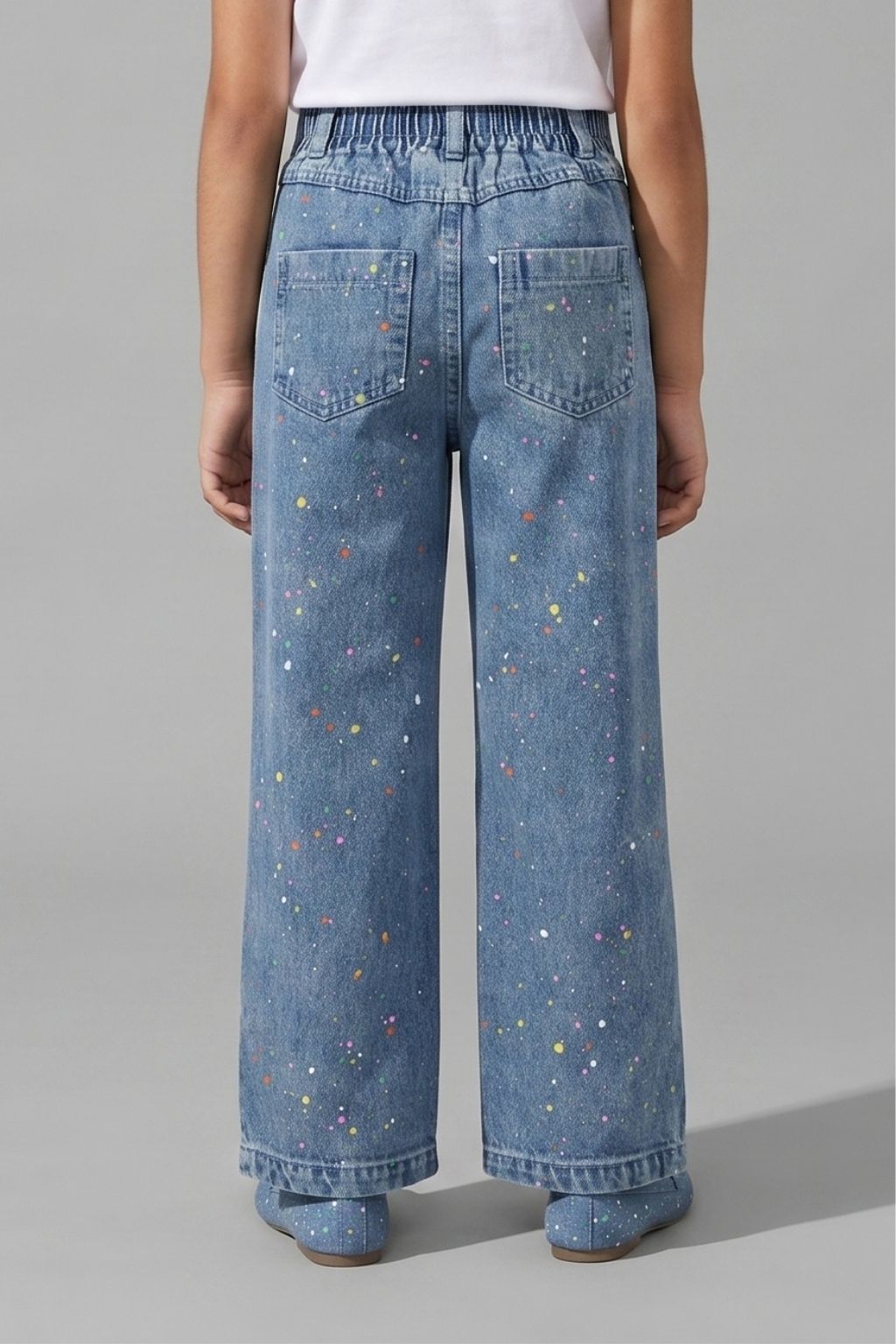 Light Blue Paint Splash Straight Leg Denim Jeans P1545