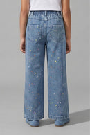 Light Blue Paint Splash Straight Leg Denim Jeans P1545
