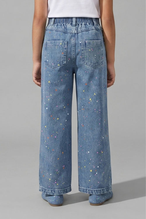 Light Blue Paint Splash Straight Leg Denim Jeans P1545