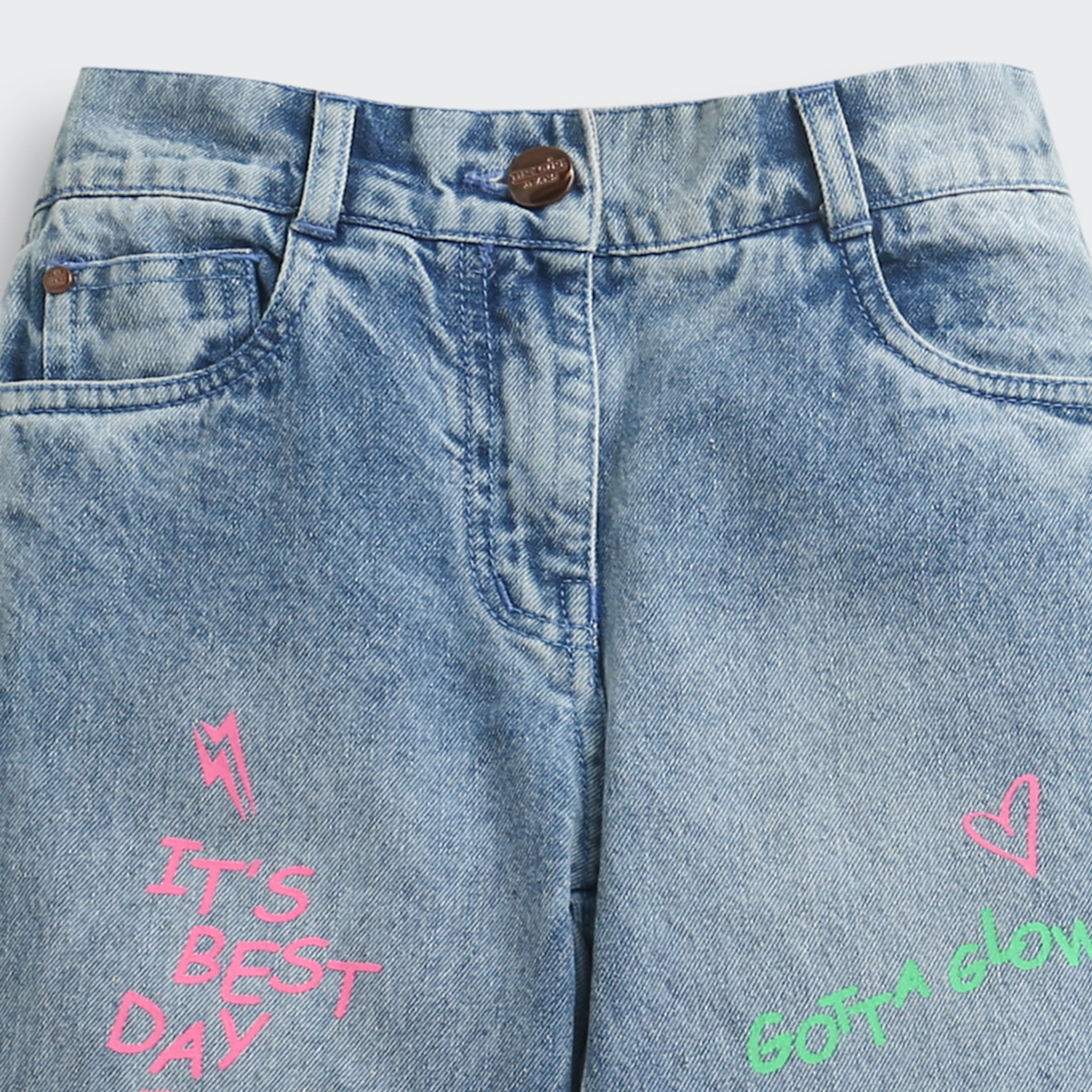 Light Blue Happy Vibes Statement Denim Pant P1551