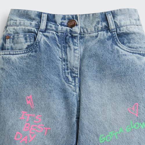 Light Blue Happy Vibes Statement Denim Pant P1551