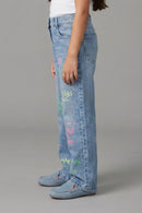 Light Blue Happy Vibes Statement Denim Pant P1551