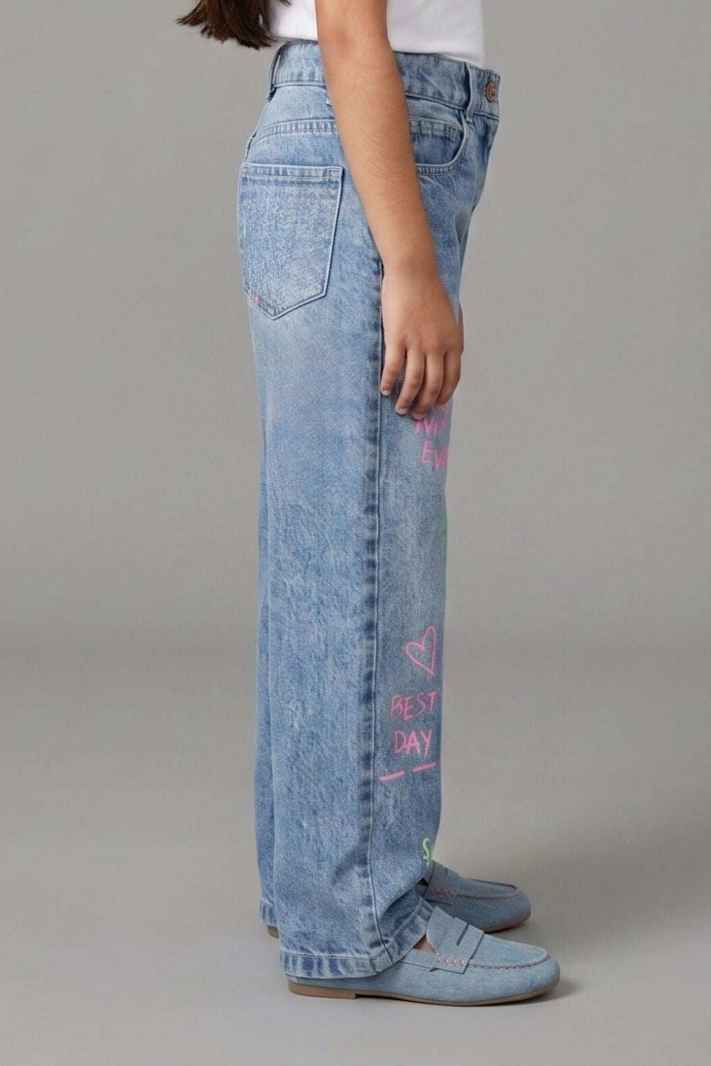 Light Blue Happy Vibes Statement Denim Pant P1551