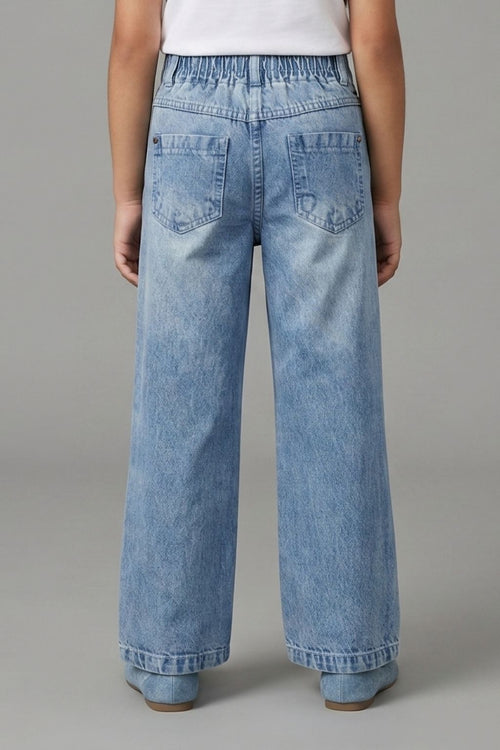 Light Blue Happy Vibes Statement Denim Pant P1551