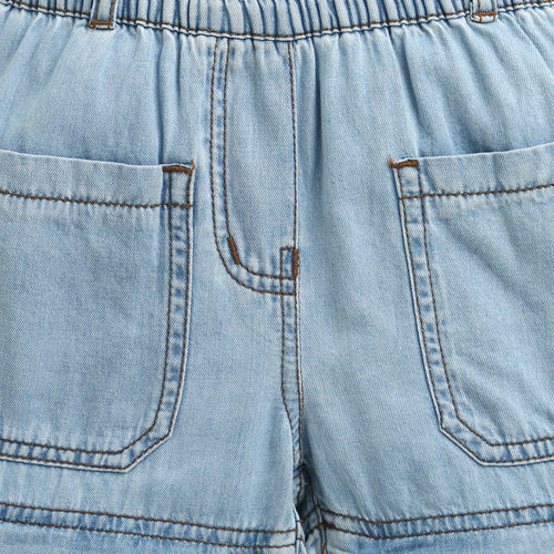 Light Blue Cargo Style Wide Leg Denim Jeans P1556