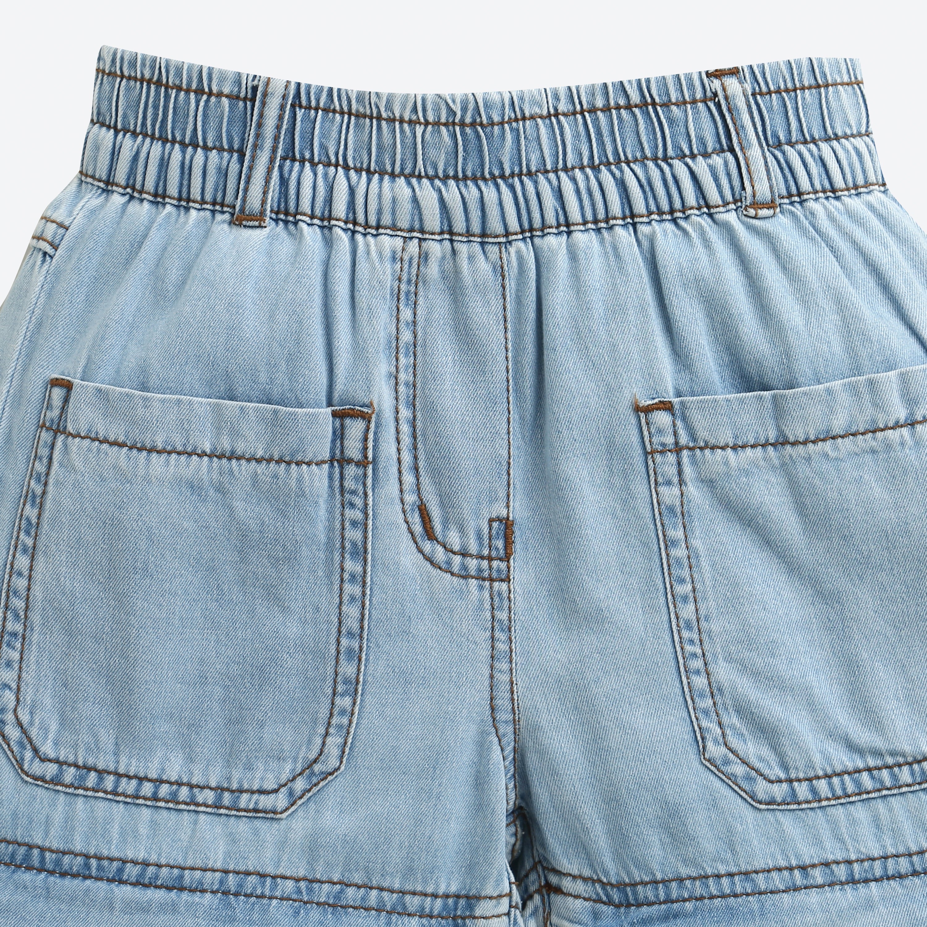 Light Blue Cargo Style Wide Leg Denim Jeans P1556