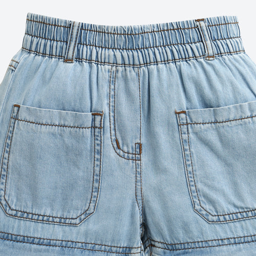 Light Blue Cargo Style Wide Leg Denim Jeans P1556