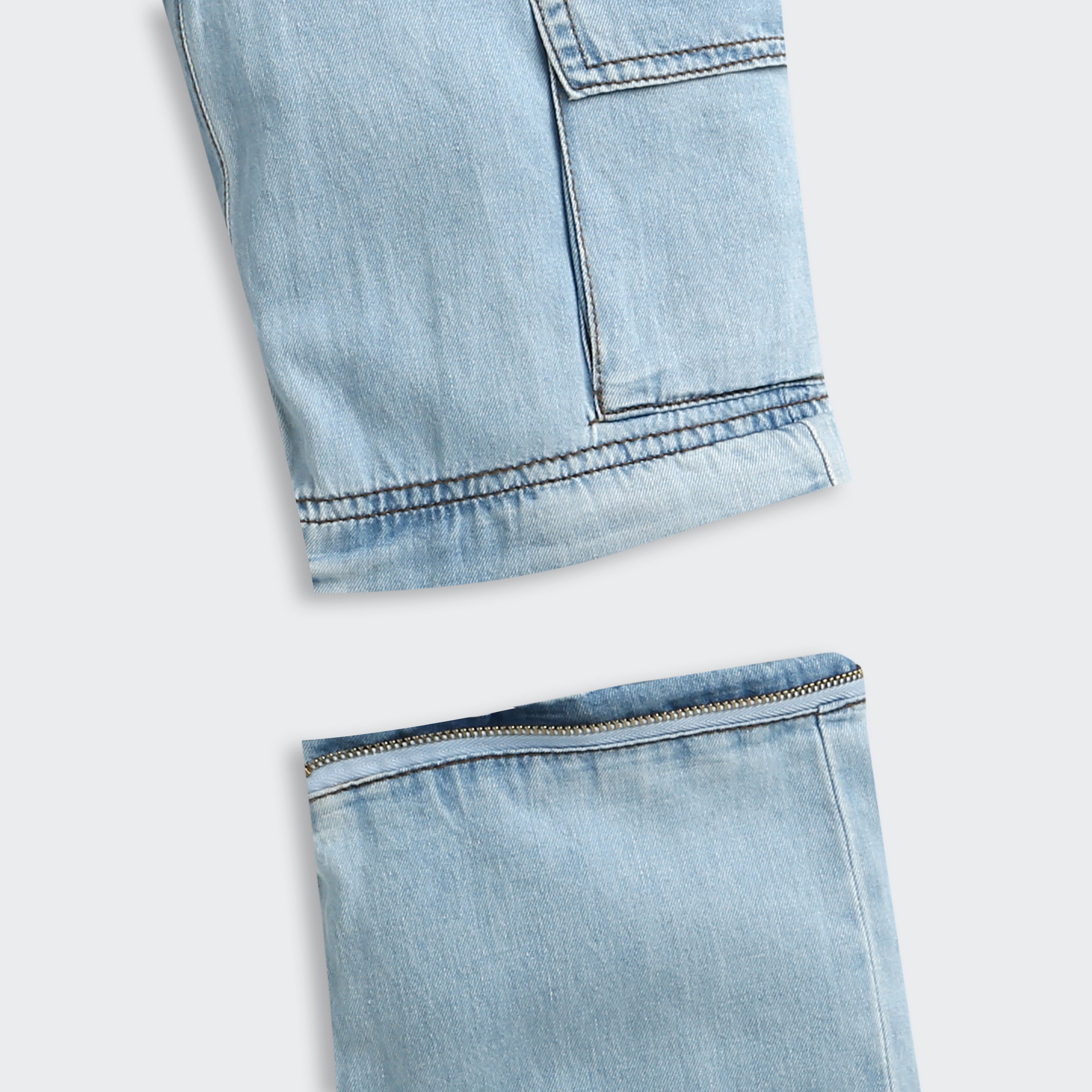 Light Blue Cargo Style Wide Leg Denim Jeans P1556