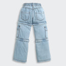 Light Blue Cargo Style Wide Leg Denim Jeans P1556