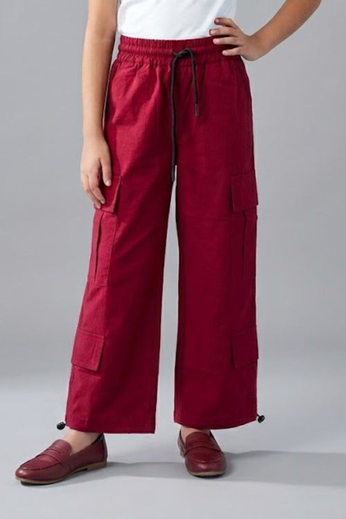 Maroon Wide-Leg Cargo Pants P1562