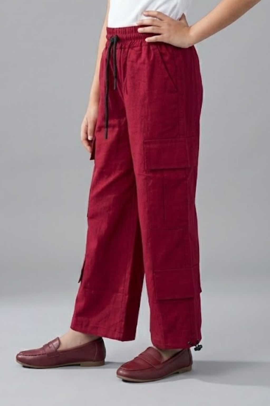 Maroon Wide-Leg Cargo Pants P1562